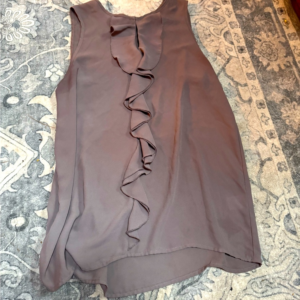 Chic Nation chiffon brown Ruffle Tank Top - Taupe
